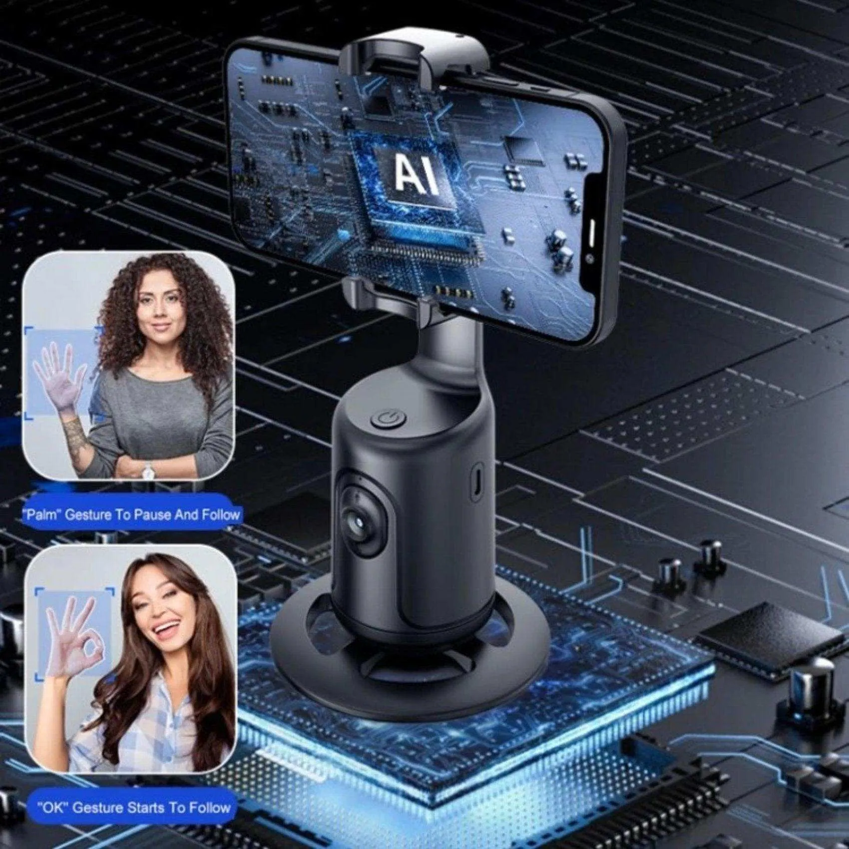 TUTT P1 Selfie Phone Holder Mount | Smart 360° Auto Face Tracking Gimbal Desktop Stabilizer Tripod | Adjustable Lens | No App, Gesture Control | Stable Base Smartphone Live Chat