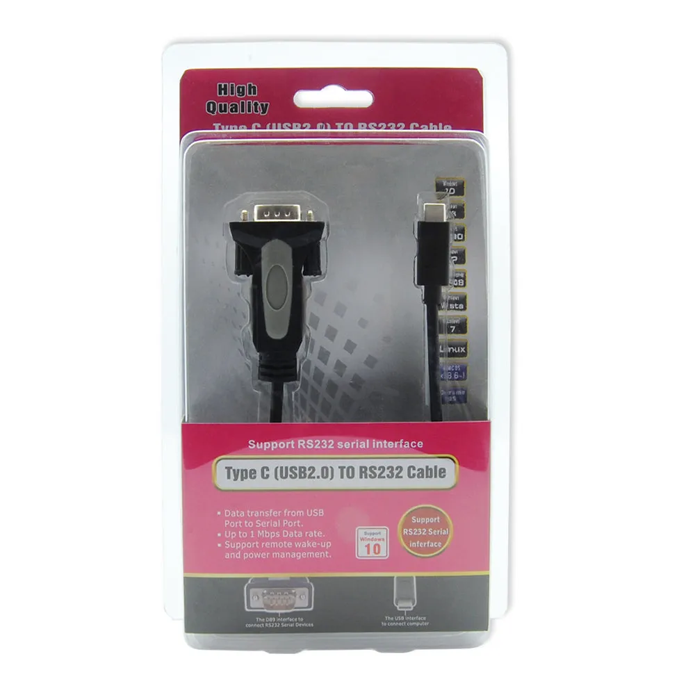 USB Type C to RS232 Serial Adapter DB9-Male/ Thumbscrew, FTDI Chipset