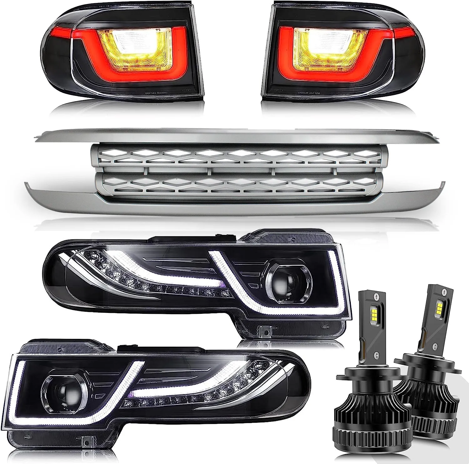 VLAND LED Headlights With Grille and Taillights with Bulbs For Toyota Fj Cruiser 2007-2023