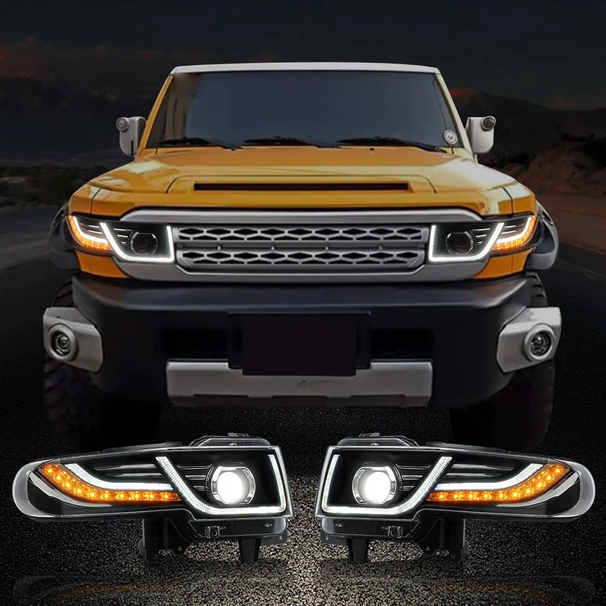 VLAND LED Headlights With Grille and Taillights with Bulbs For Toyota Fj Cruiser 2007-2023