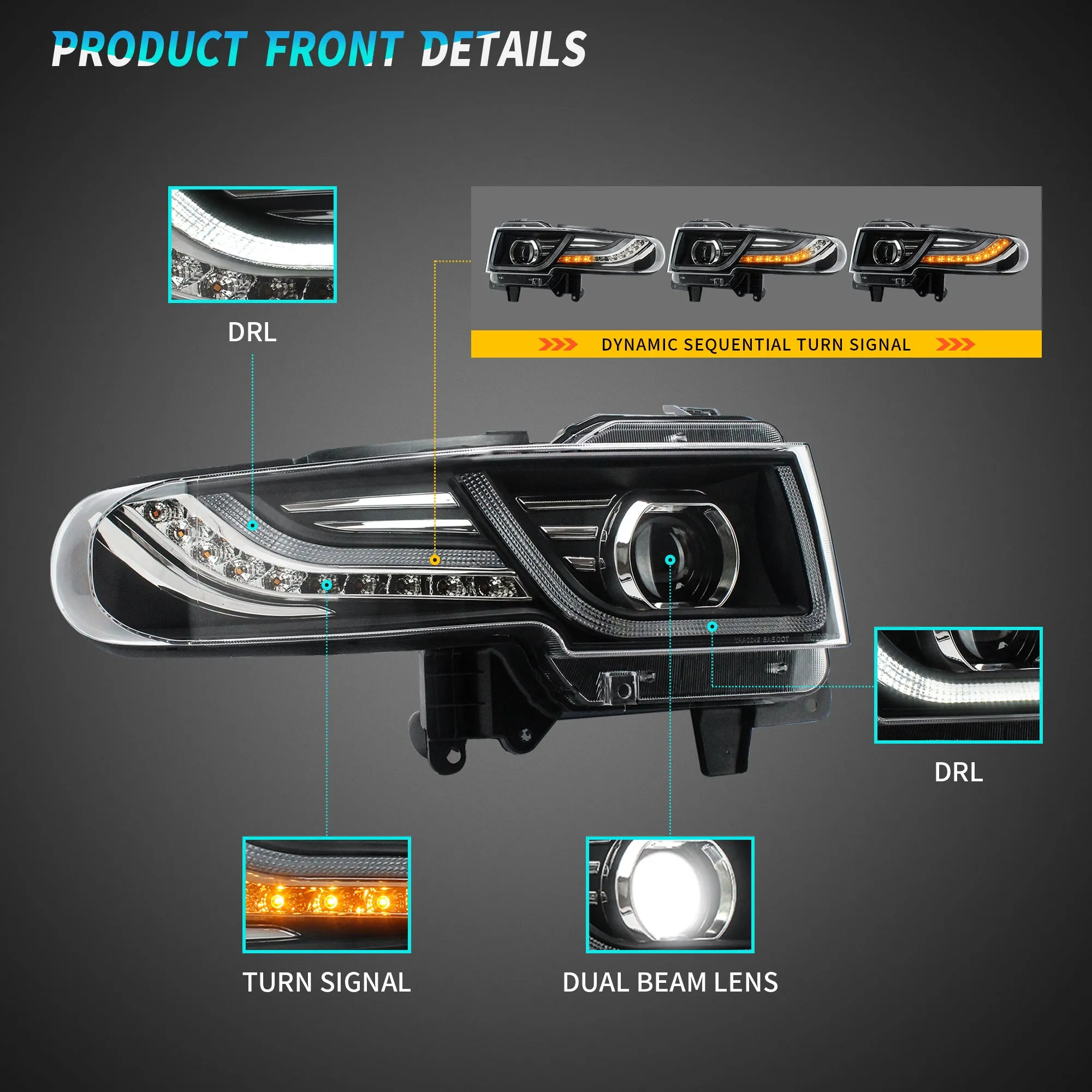 VLAND LED Headlights With Grille and Taillights with Bulbs For Toyota Fj Cruiser 2007-2023