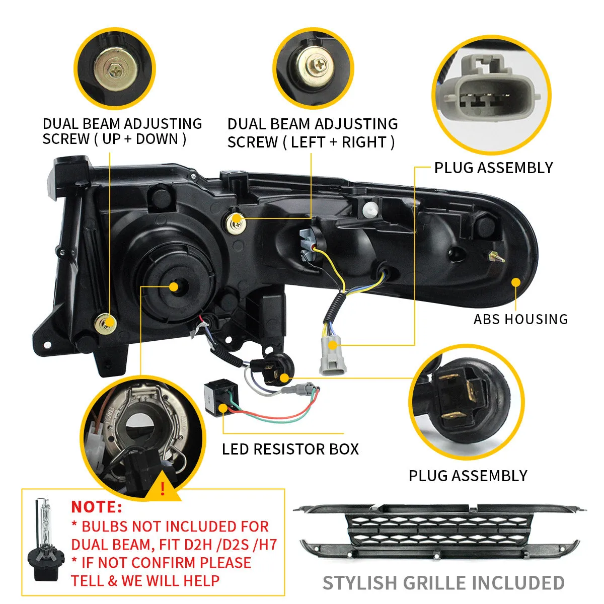 VLAND LED Headlights With Grille and Taillights with Bulbs For Toyota Fj Cruiser 2007-2023
