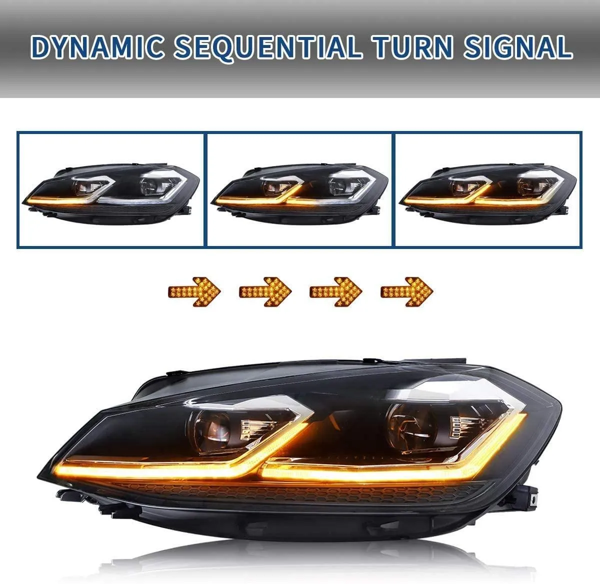VLAND LED Projector Headlights For Volkswagen Golf MK7.5 2017-2020 (Europe is 2017-2020)