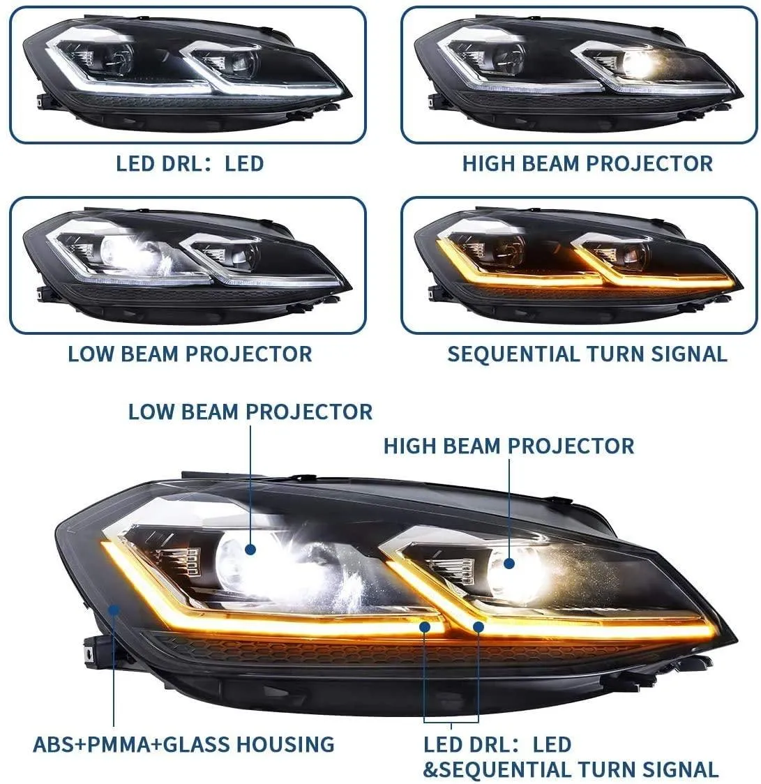 VLAND LED Projector Headlights For Volkswagen Golf MK7.5 2017-2020 (Europe is 2017-2020)