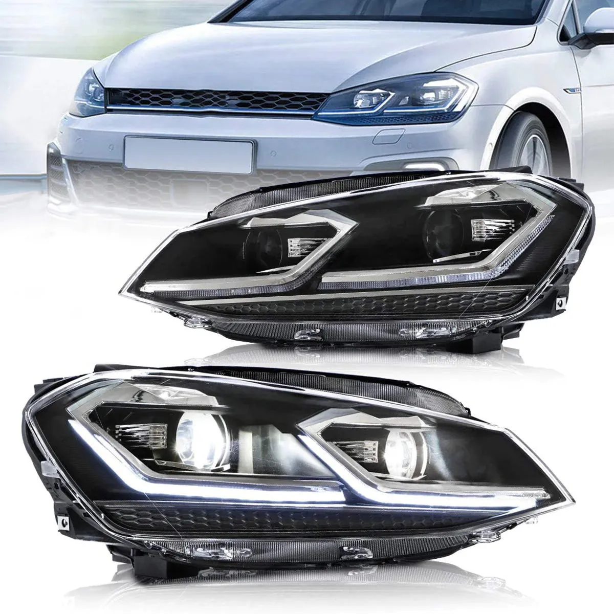 VLAND LED Projector Headlights For Volkswagen Golf MK7.5 2017-2020 (Europe is 2017-2020)