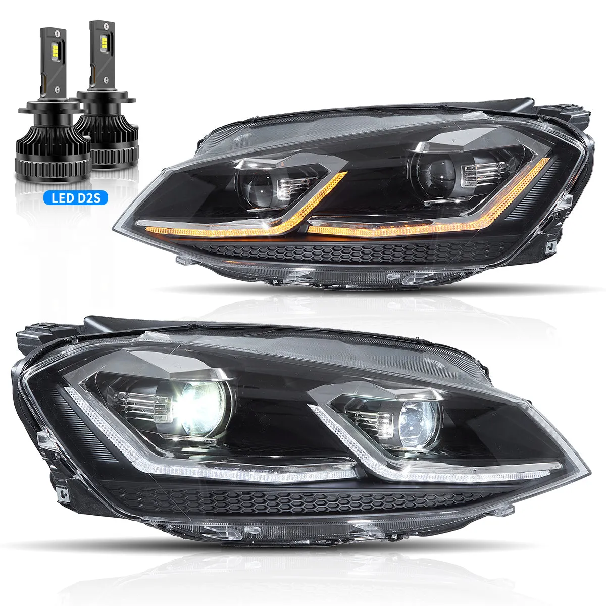 VLAND LED Projector Headlights For Volkswagen Golf MK7.5 2017-2020 (Europe is 2017-2020)