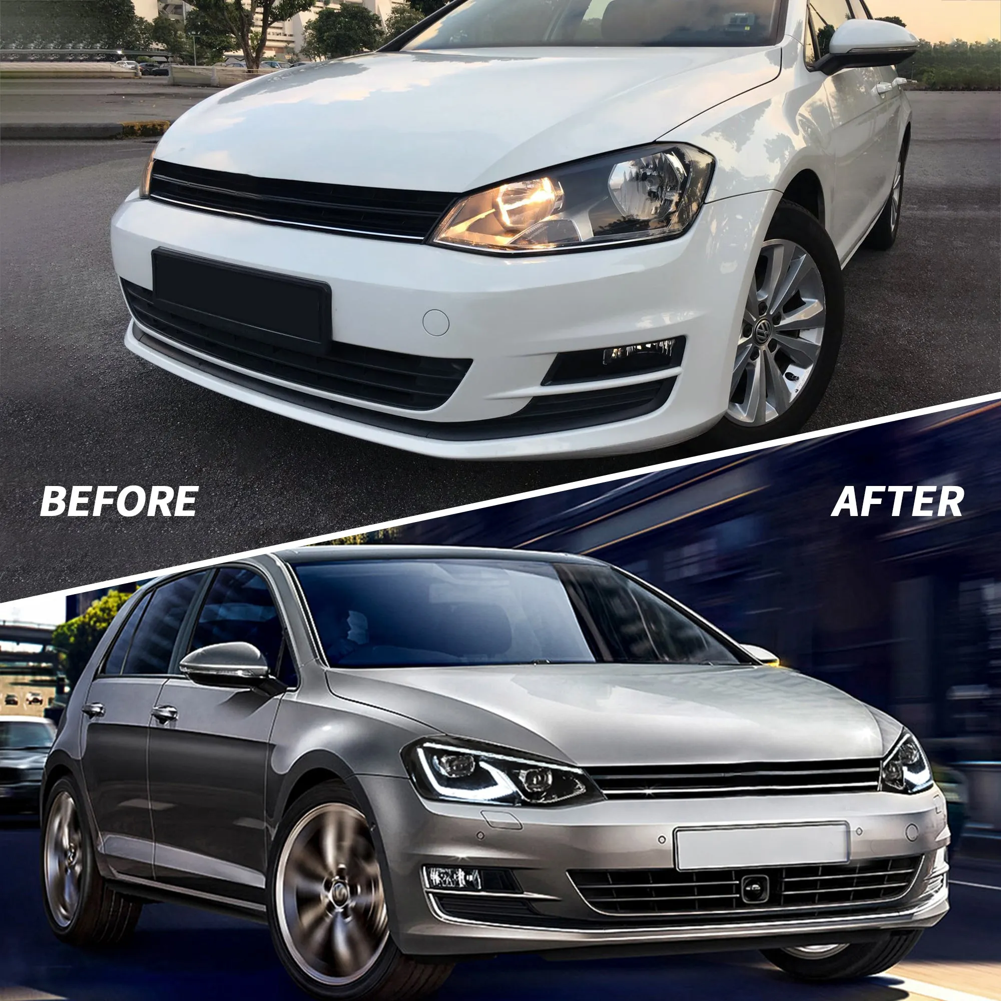 VLAND LED Projector Headlights For Volkswagen(VW) Golf MK7 2014-2017 With Sequential indicator Turn Signals (MK8 Style)
