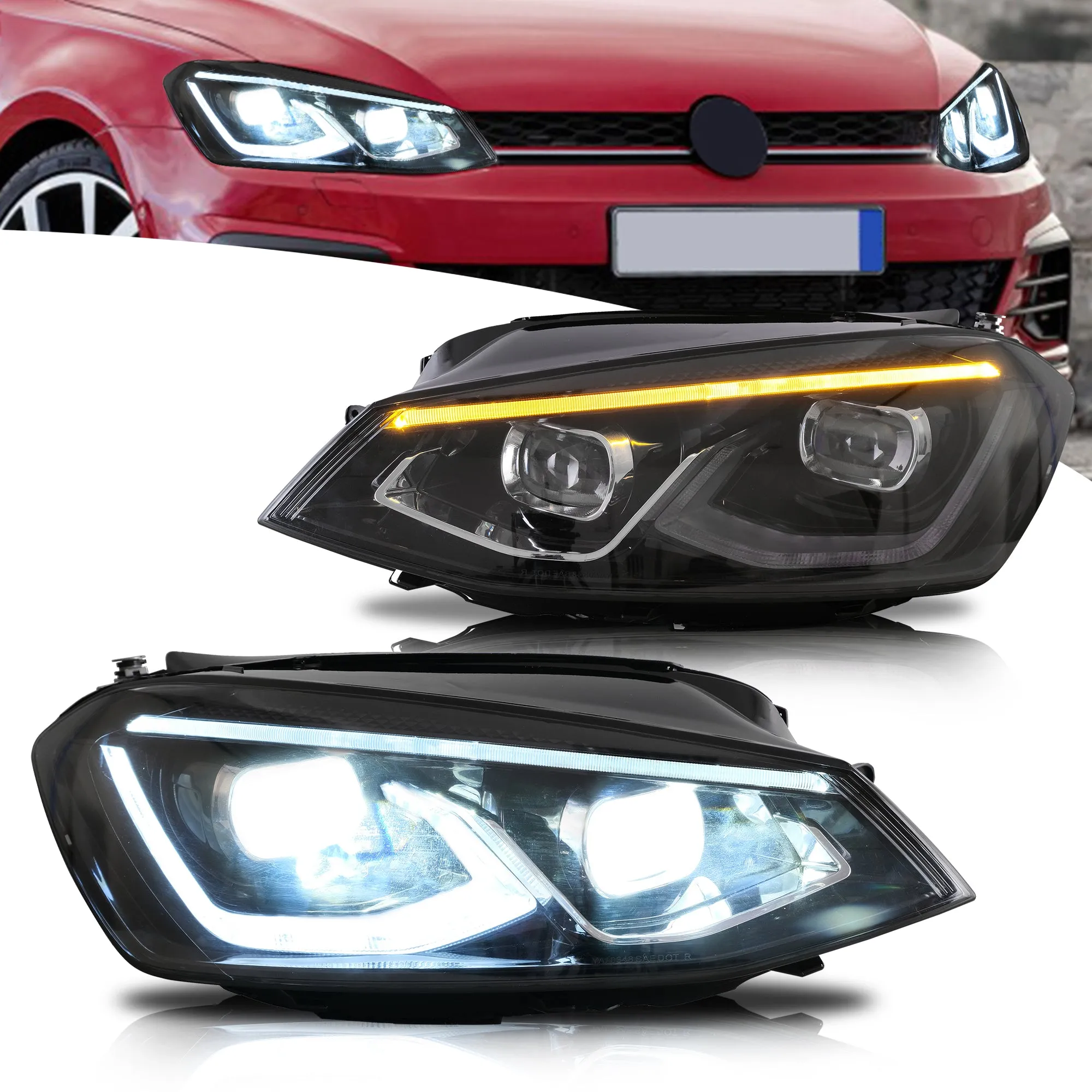VLAND LED Projector Headlights For Volkswagen(VW) Golf MK7 2014-2017 With Sequential indicator Turn Signals (MK8 Style)