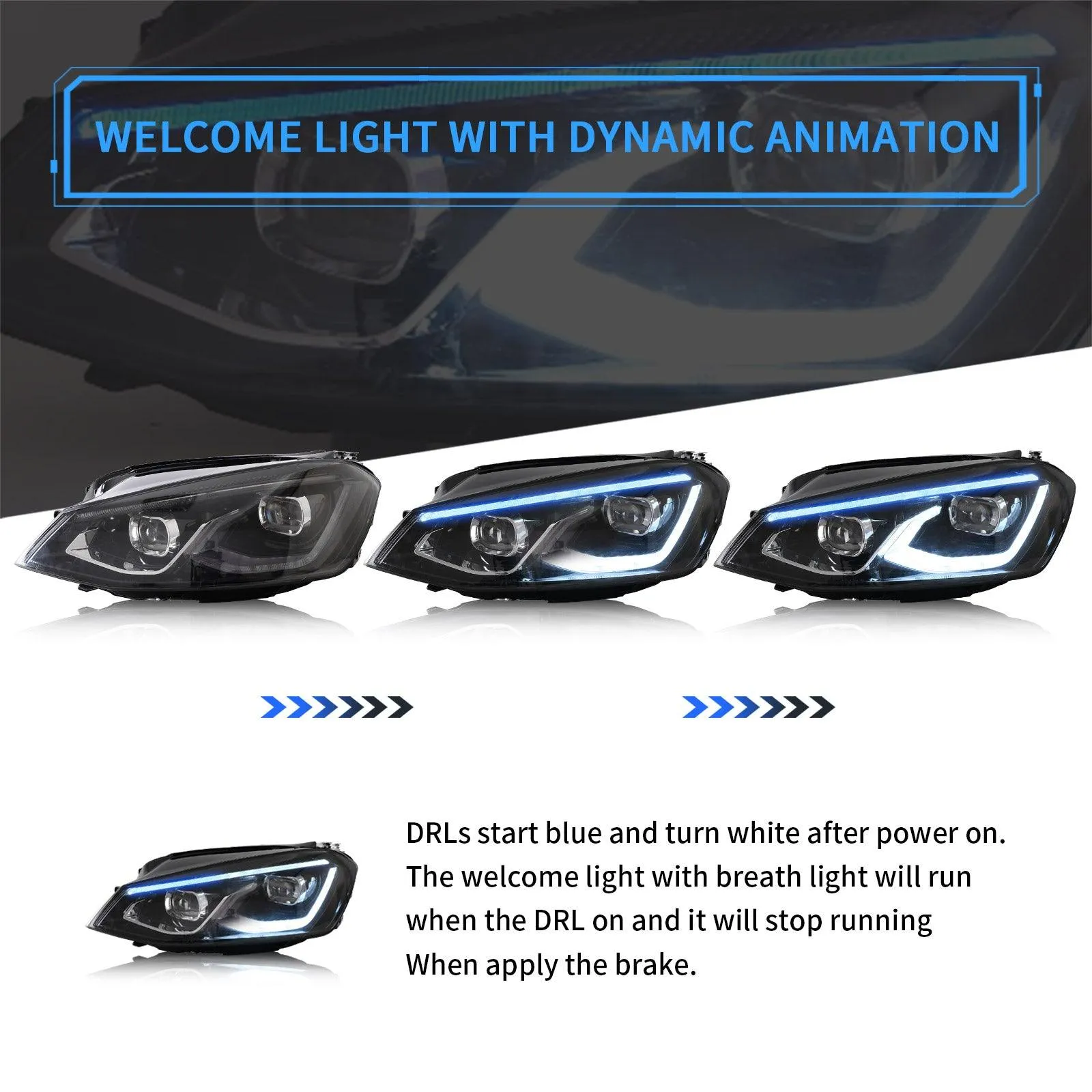 VLAND LED Projector Headlights For Volkswagen(VW) Golf MK7 2014-2017 With Sequential indicator Turn Signals (MK8 Style)