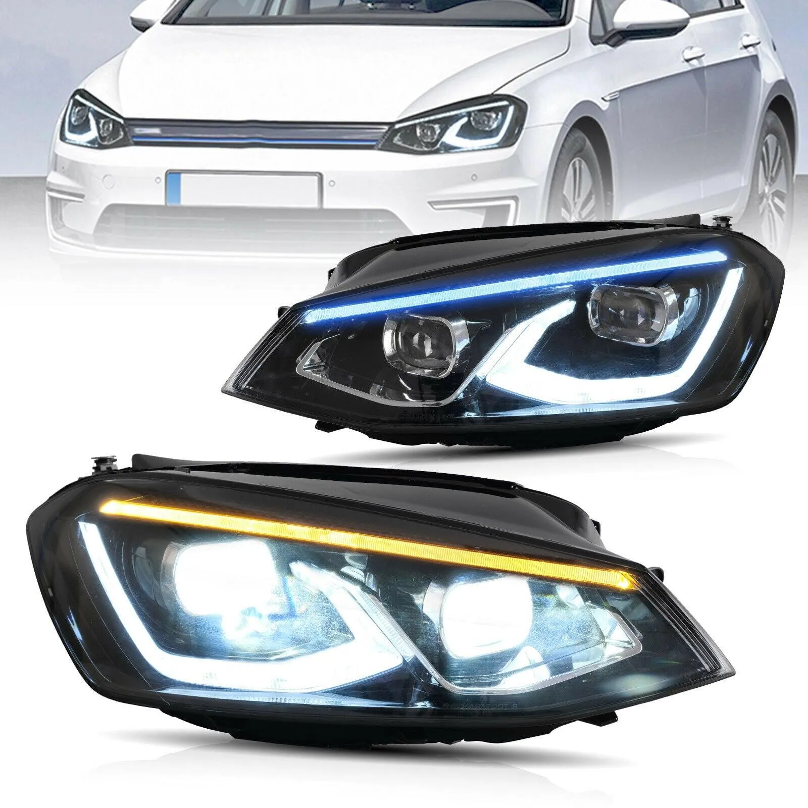 VLAND LED Projector Headlights For Volkswagen(VW) Golf MK7 2014-2017 With Sequential indicator Turn Signals (MK8 Style)