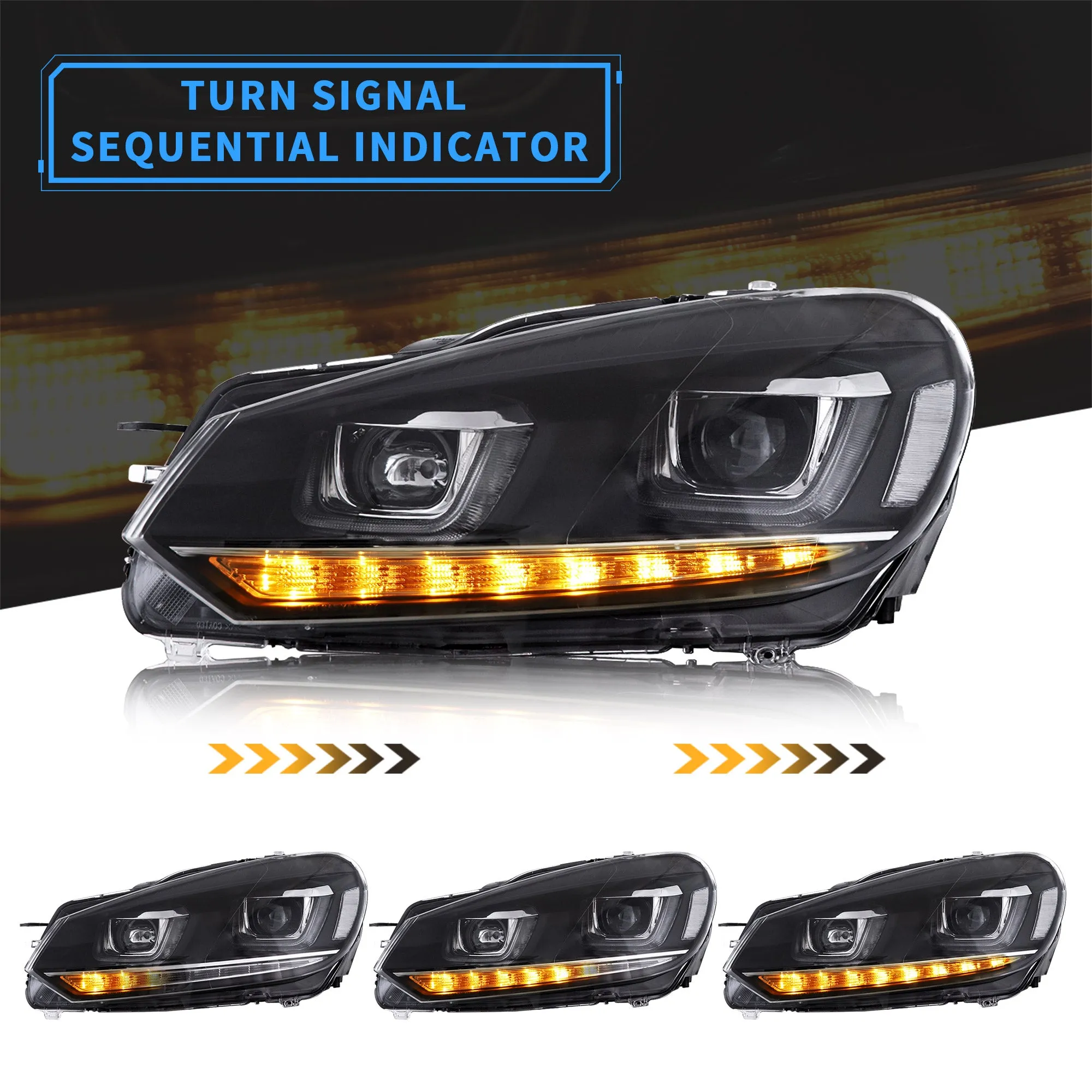VLAND LED Projector Headlights Red Demon Eyes For Volkswagen VW Golf Mk6 2008-2014 (TSI TDI GTD LPG) [E-MARK]