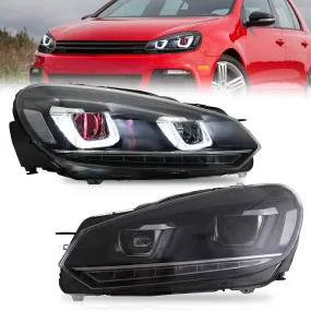 VLAND LED Projector Headlights Red Demon Eyes For Volkswagen VW Golf Mk6 2008-2014 (TSI TDI GTD LPG) [E-MARK]