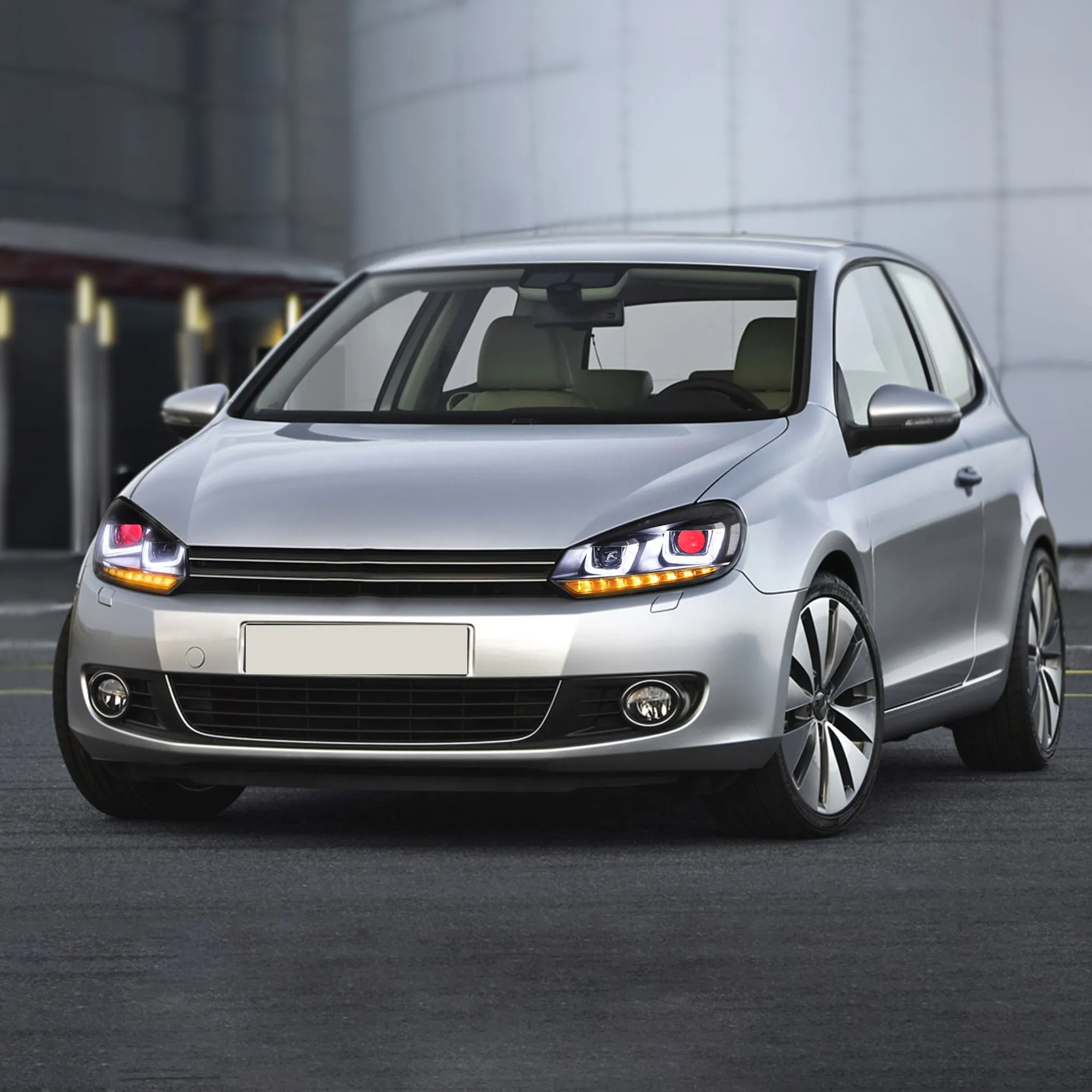 VLAND LED Projector Headlights Red Demon Eyes For Volkswagen VW Golf Mk6 2008-2014 (TSI TDI GTD LPG) [E-MARK]