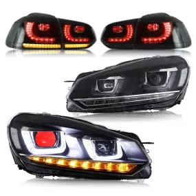 VLAND LED Red Demon Eye Headlights and Taillights Combo For Volkswagen Golf 6 MK6 2008-2014