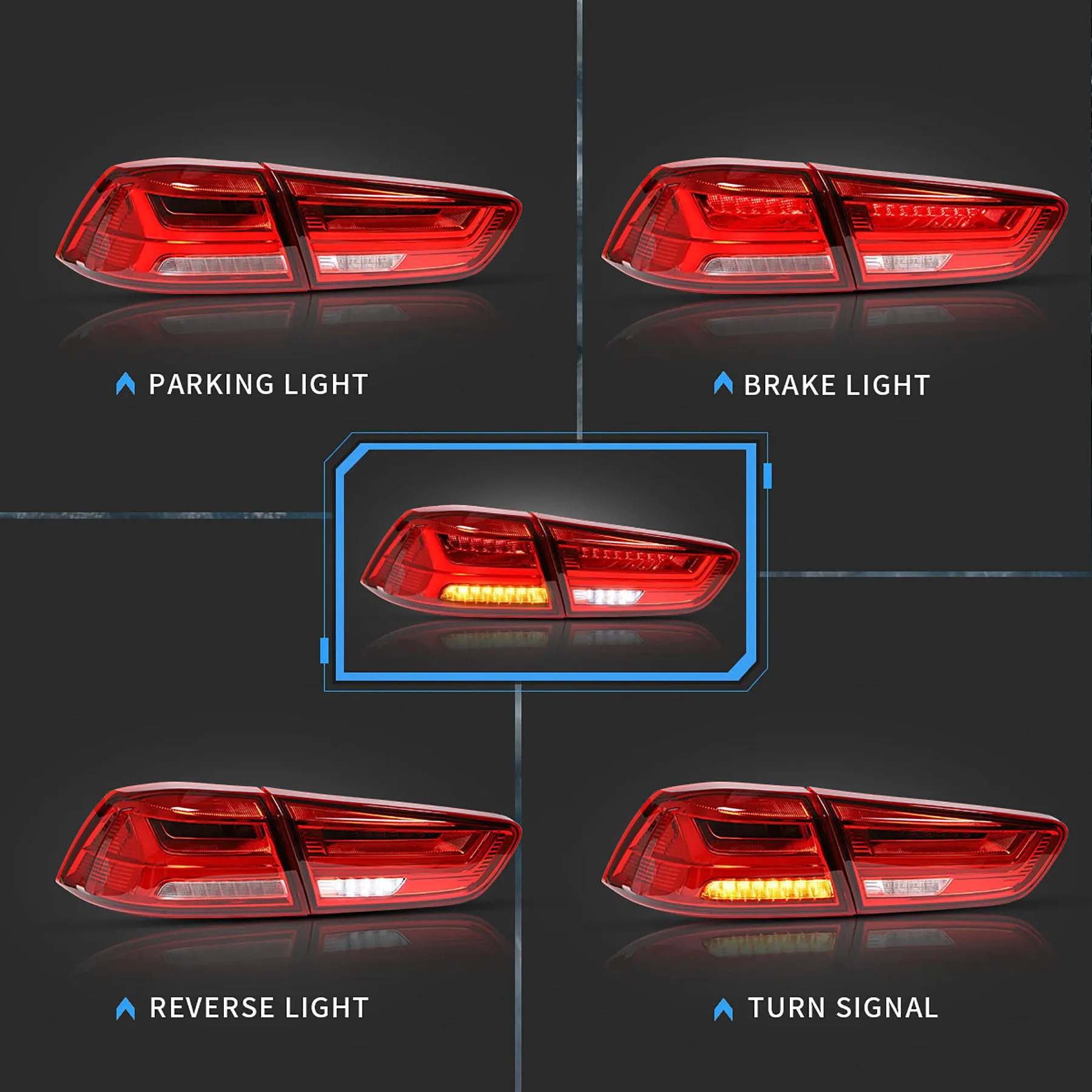 VLAND LED Tail Lights For Mitsubishi Lancer EVO X 2008-2018 With Sequential Indicators