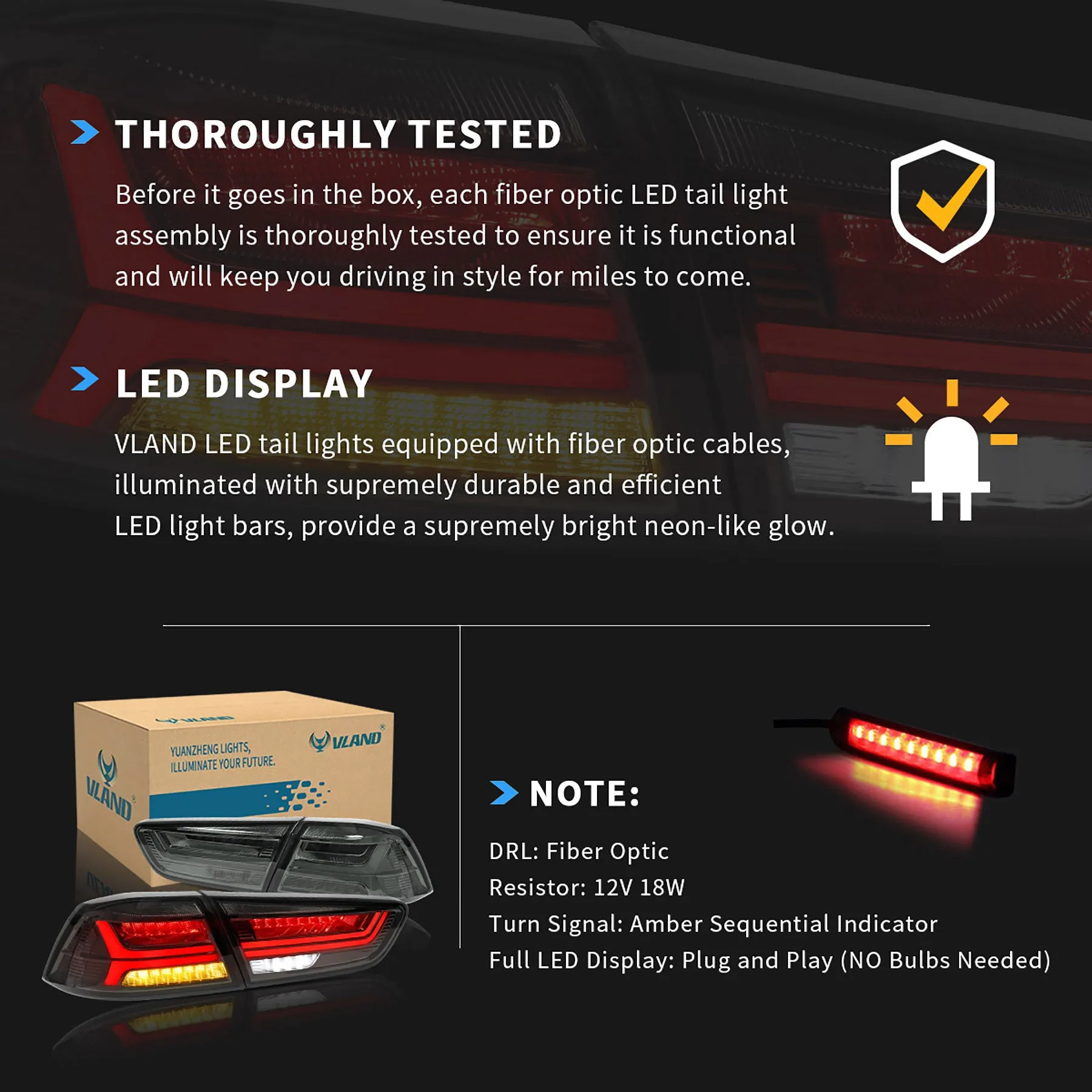 VLAND LED Tail Lights For Mitsubishi Lancer EVO X 2008-2018 With Sequential Indicators