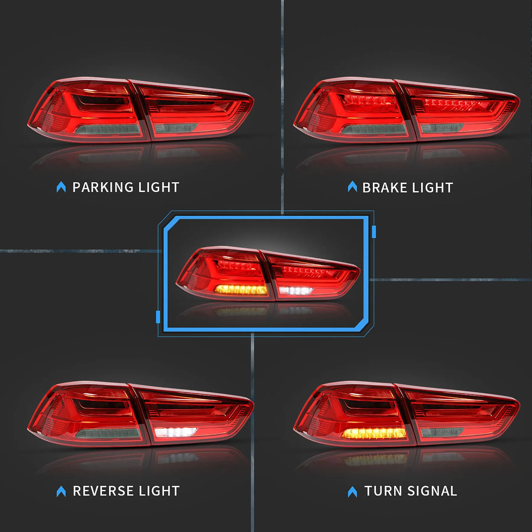 VLAND LED Tail Lights For Mitsubishi Lancer EVO X 2008-2018 With Sequential Indicators