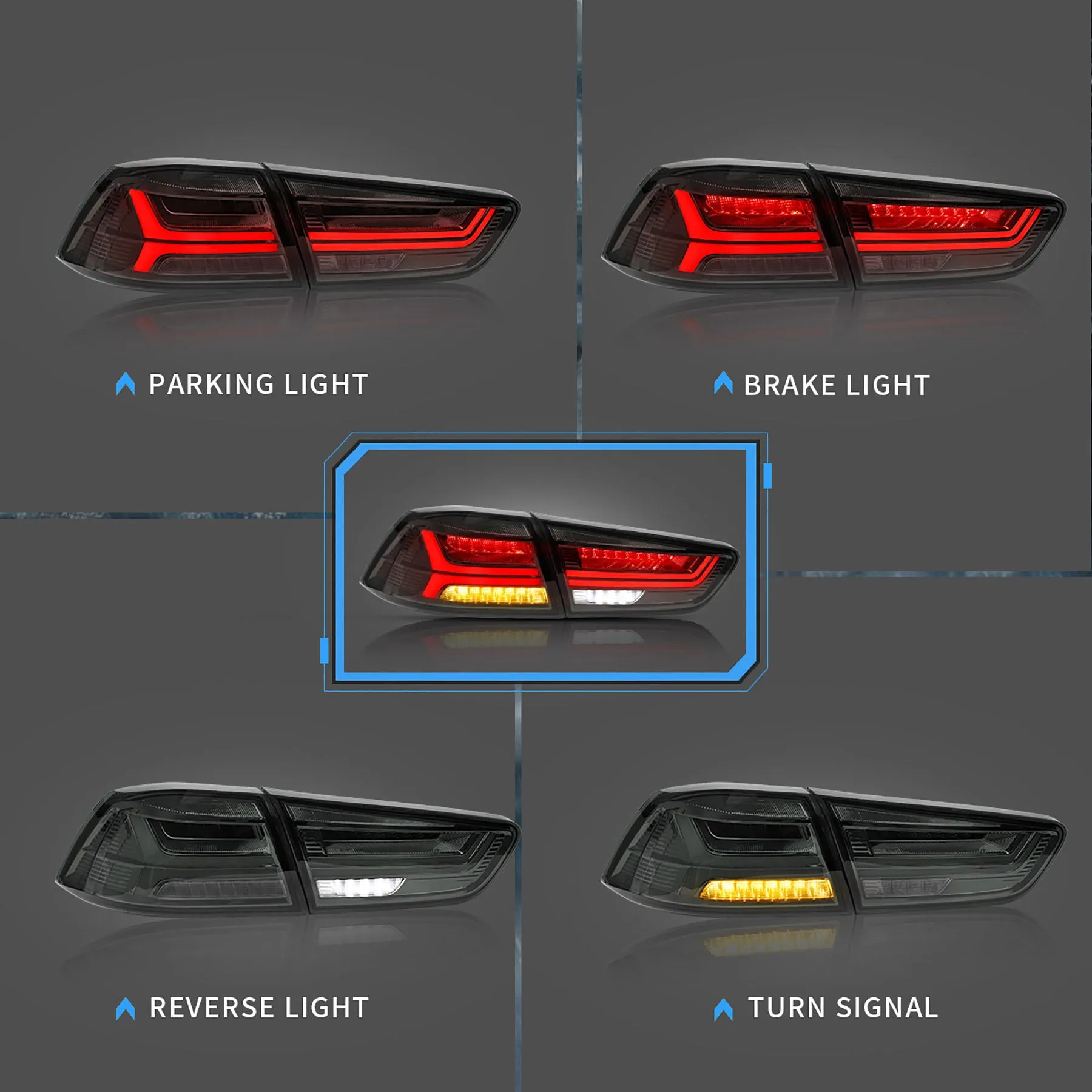 VLAND LED Tail Lights For Mitsubishi Lancer EVO X 2008-2018 With Sequential Indicators