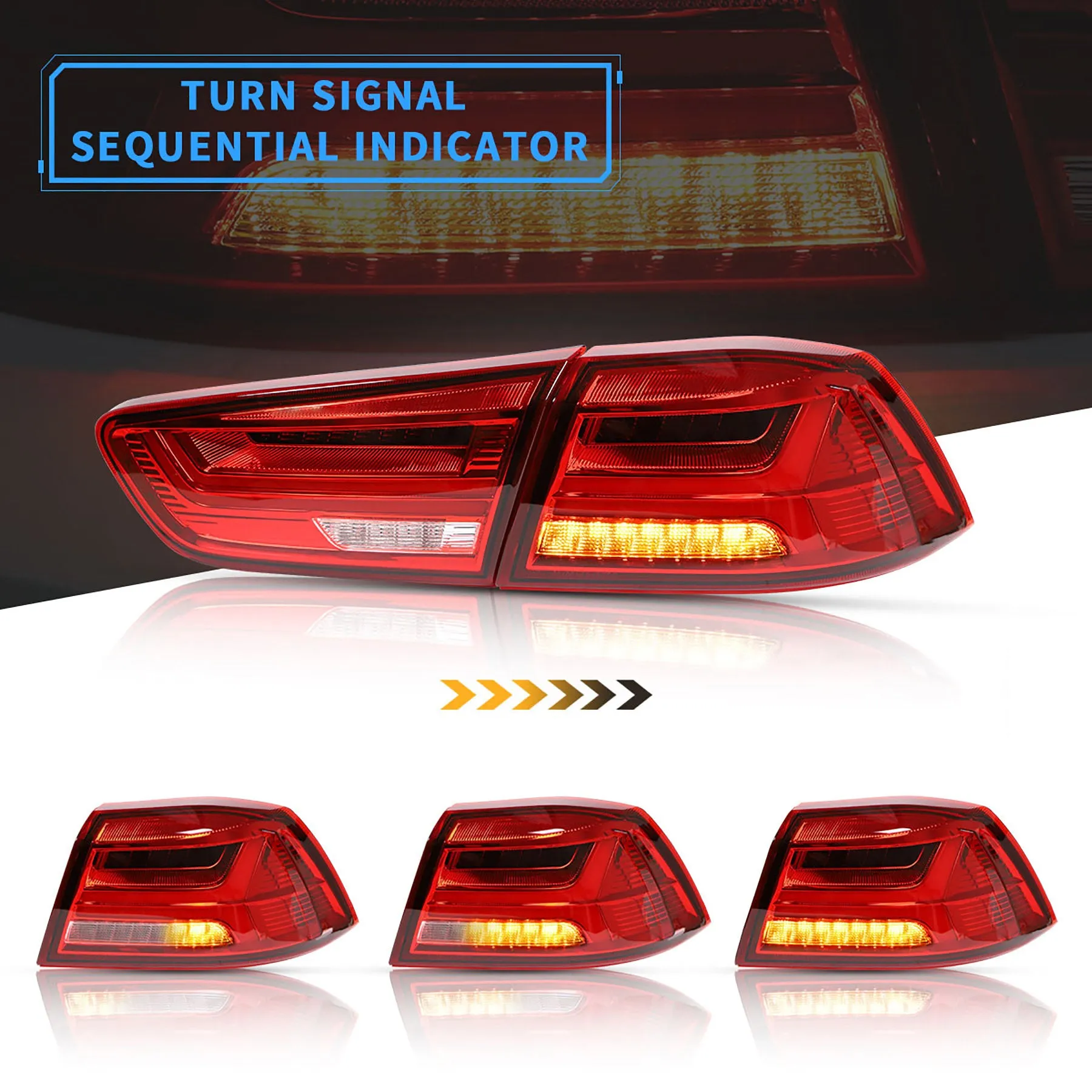 VLAND LED Tail Lights For Mitsubishi Lancer EVO X 2008-2018 With Sequential Indicators